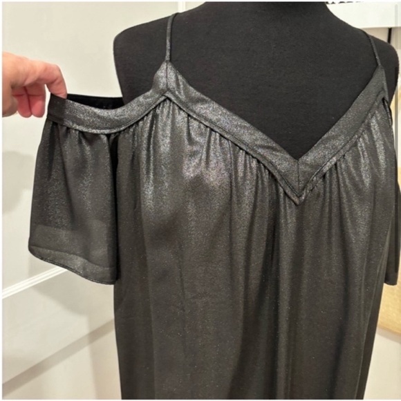 Loft NEW Cold Shoulder Dress Metallic Shimmer Gunmetal Grey with Racer Back MP - Picture 2 of 13